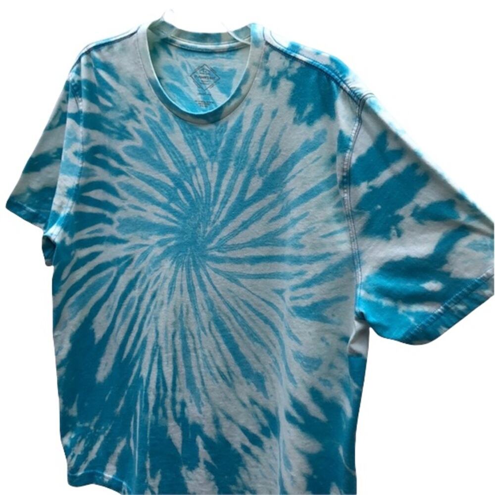 Blue Aqua White Spiral Custom Acid Tie Dye Short Sleeve Cotton T-Shirt Men Large - Picture 4 of 7